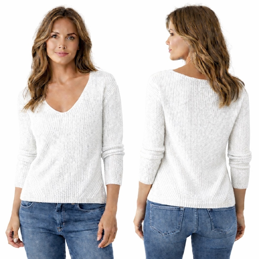 Theory Ribbed Linen Cotton Blend V Neck Sweater Sz. S